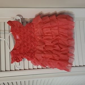 Coral Ruffle & Rosette Tulle Dress by Place, Size 3-6 Months
